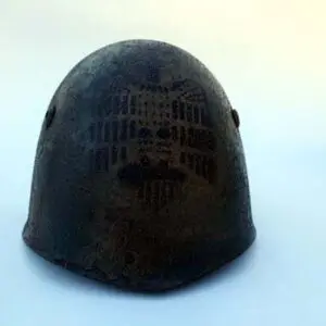 A black helmet with a face on it.